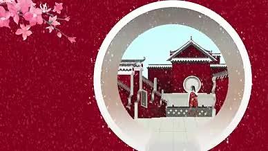 二十四节气大雪红色建筑场景插画视频的预览图